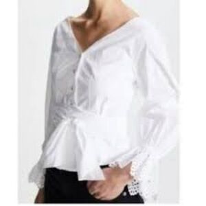 Rebecca Taylor White Cropped Blouse Size 10 Peasant Preppy CottageCore Lace